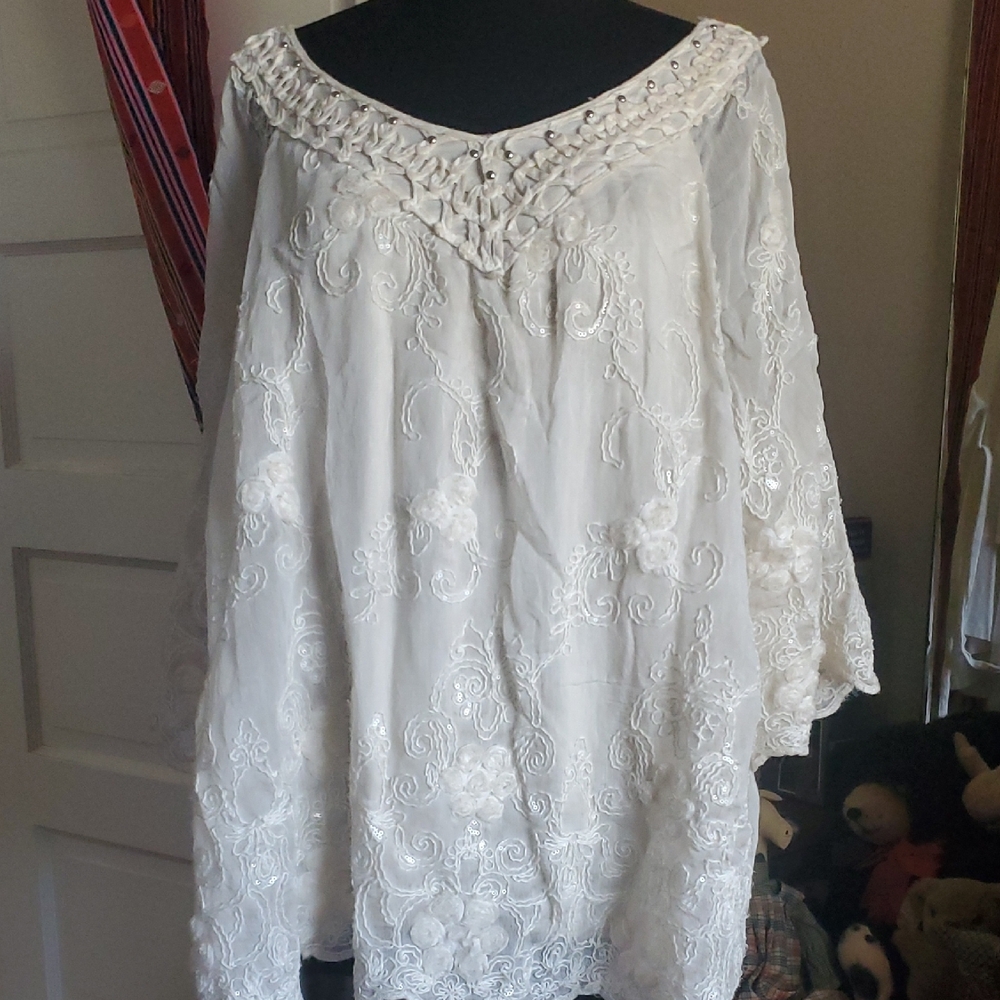 Gorgeous Cream Embroidered Blouse with Lace and Sequins